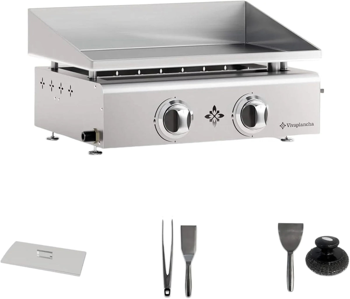 Plaque de cuisson, professionnel, acier inoxydable, 2 + Accessoires, Plancha Gaz Inox Plaque inox massif 6 mm d'épaisseur Plaque de cuisson Semi