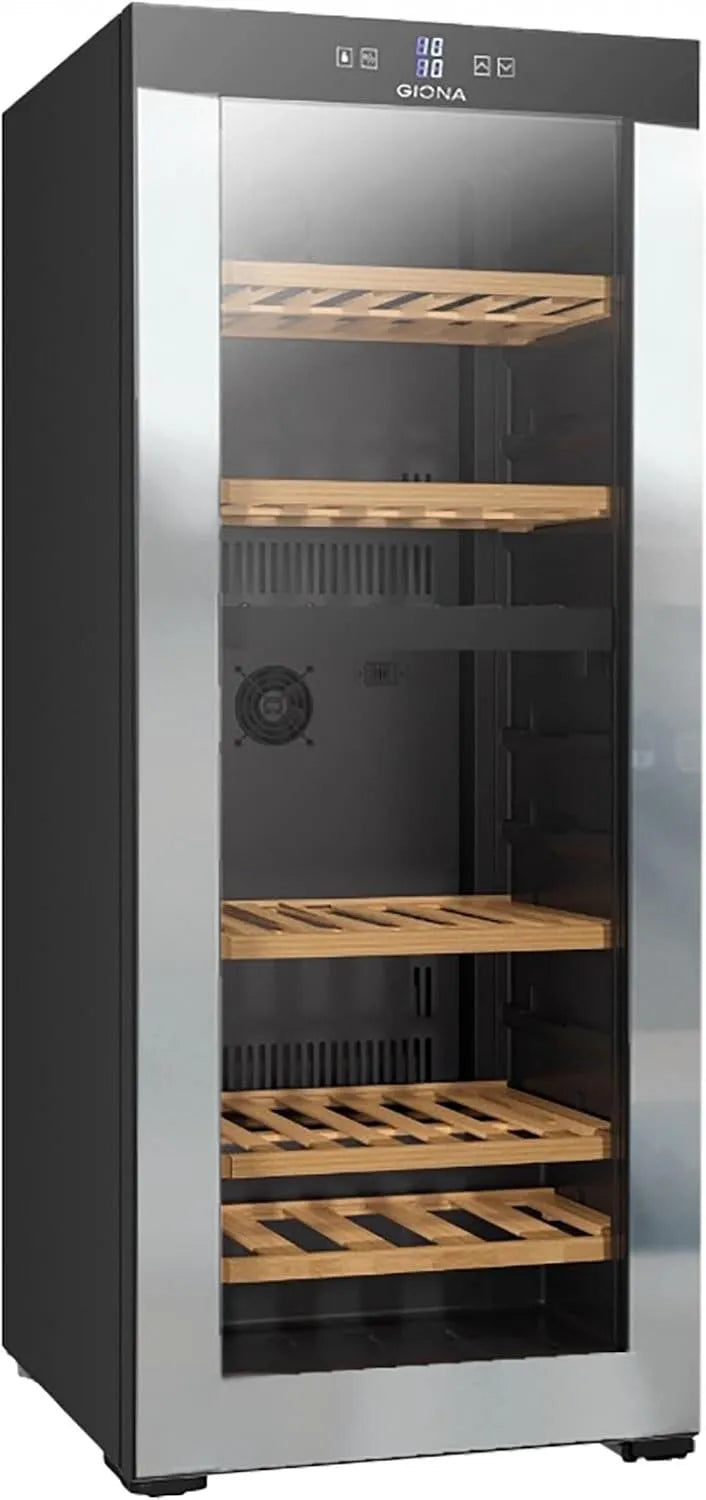 Cave à vin électrique CVG80CF2T, 80 bouteilles, classe énergétique G, 2 zones de température, noir, 5 clayettes bois, double zone, froid ventilé