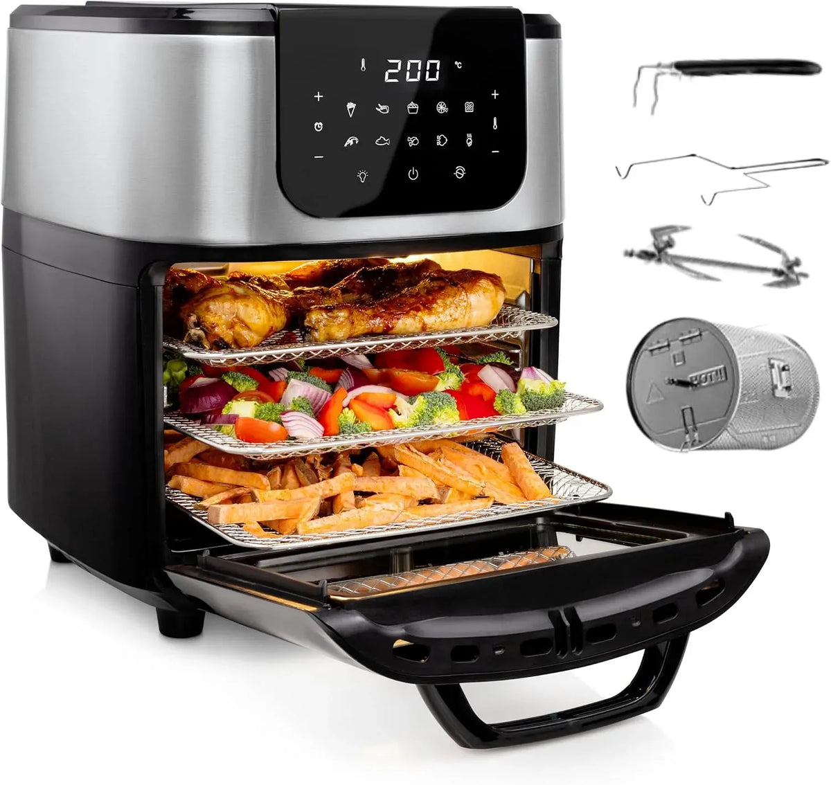 Princess Four électrique, 11 L, 1800 W, 10 programmes, tactile, gril, acier inoxydable, 3 grilles Inclus, Écran tactile numérique, 182075