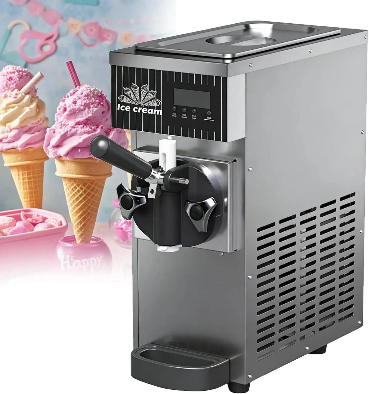 Machine à Glace, 450 W, 8 kg, écran LCD, professionnel, gris, pour Une Glace à l'italienne et Une crème glacée onctueus