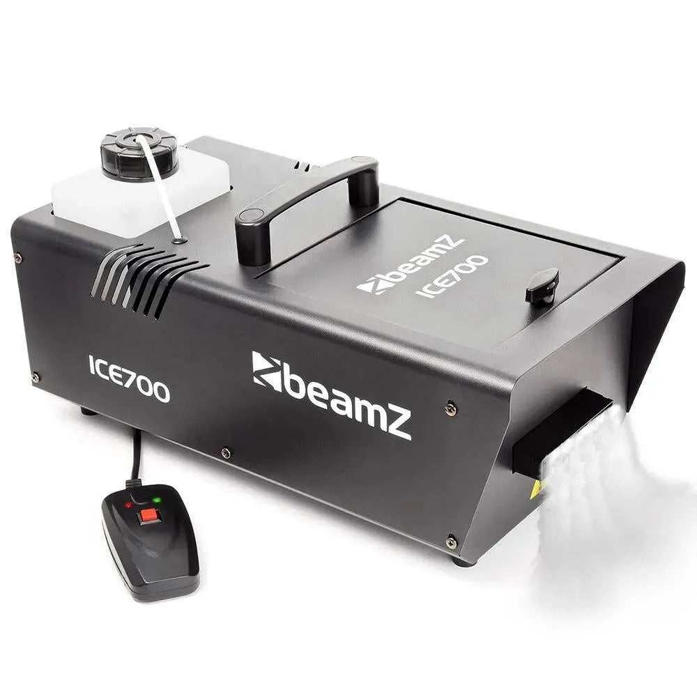 ICE700 Machine à Fumée, 1.2 L, 3 m, grand réservoir, pour Créer de la Fumée au Sol avec des Glaçons pour Maria, BeamZ