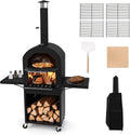 Four électrique à pizza, 30 cm, GYMAX, extérieur, roulettes de déplacement, gril, 2 Grilles de Cuisson, Barbecue, Pelle à Pizza
