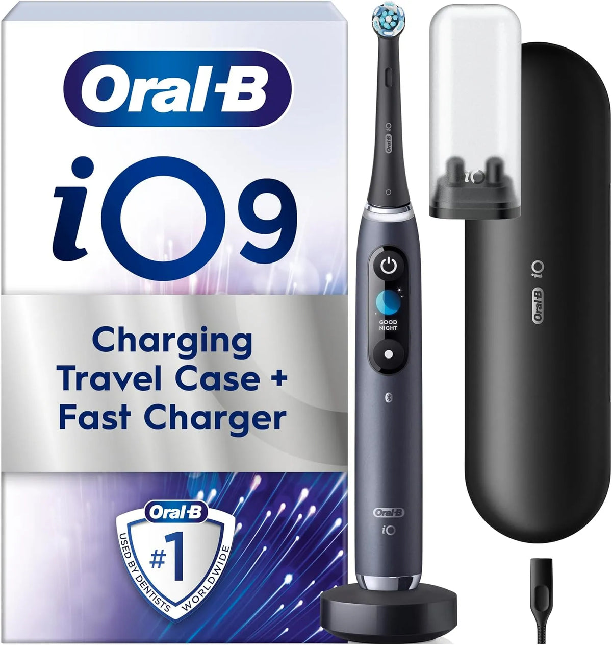 iO9 Brosse, prise, brosse à dents rechargeable, application, 7 modes, noir, pour adultes