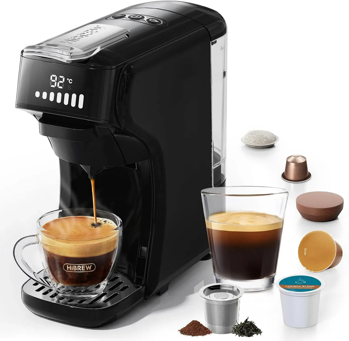 H1B 6-en-1 Machine à Caf, machine à café électrique, noir, HIBREW