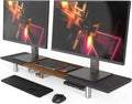 Moniteur Charge45kg, 100cm, écran PC, noir, 5 Pieds Métal, Ordinateur TV, 2 Appareils, Fenge Support Ecran PC, Hauteur Réglable, Marron+Noir
