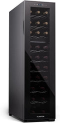 Klarstein Cave à vin électrique, 27 bouteilles, 2 foyers, 5 à 18 °C, verre, étroit, pose libre, silencieux, acier inoxydable, noir, Cadre Inox, LED