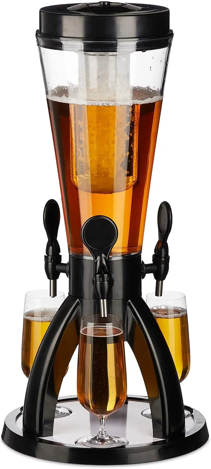 Robinet de cuisine, 4 L, extérieur, noir, Relaxdays Distributeur de Boissons avec 3 robinets poussoirs, réfrigération