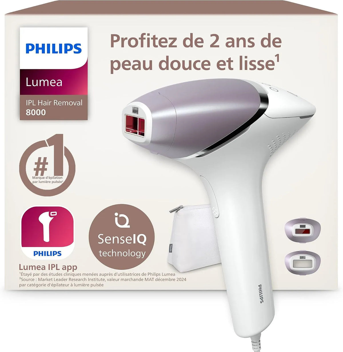 Philips Serie 8000 BRI944/00 utilisation filaire, Epilateur avec technologie SenseIQ, Lumea Epilateur à lumiere pulsee Serie 8000, 2 embouts pour le