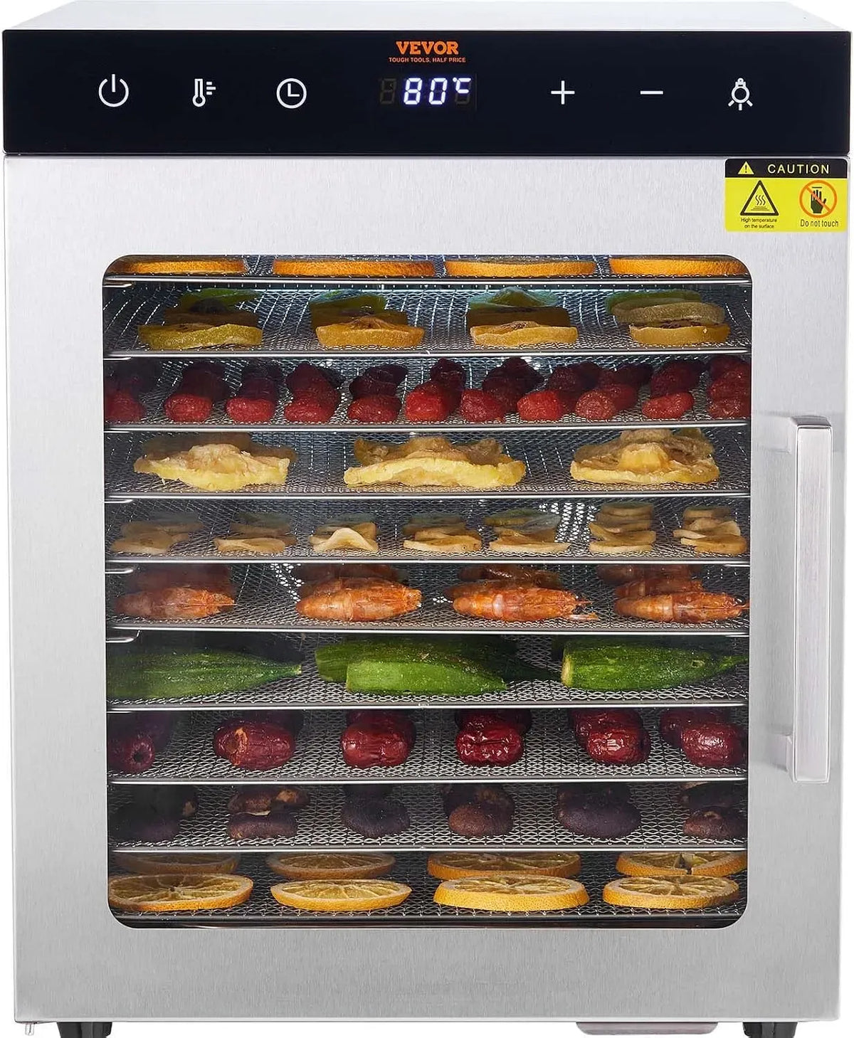 VEVOR Machine à Sécher, déshydrateur alimentaire, 800 W, 30 à 90 °C, minuteur, acier inoxydable, 10 Plateaux
