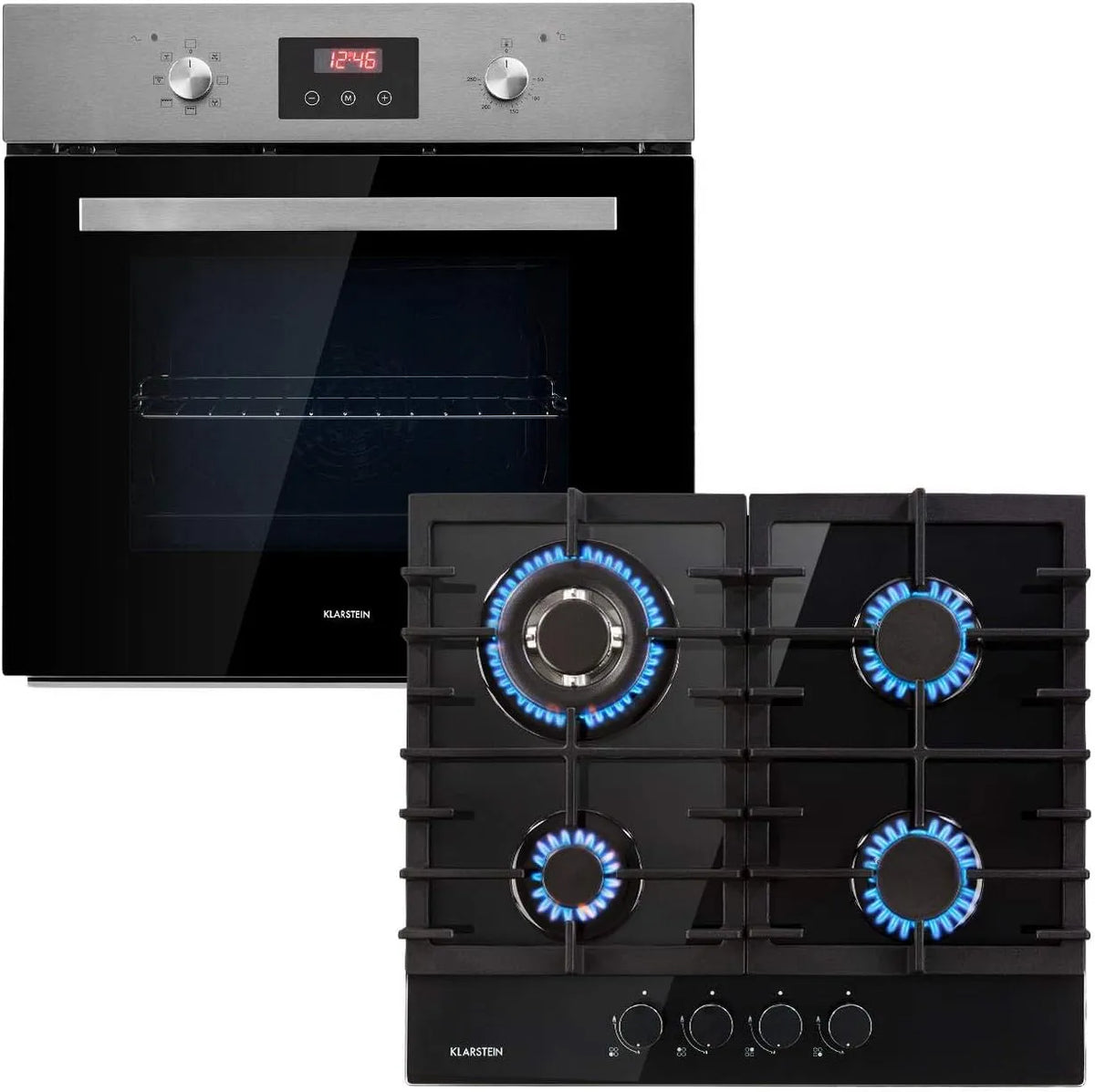 Klarstein Four électrique, 68 L, 4 foyers, 50 à 250 °C, classe énergétique A, encastrable, acier inoxydable, noir, Gaz & électrique - Plaque cuisson 4