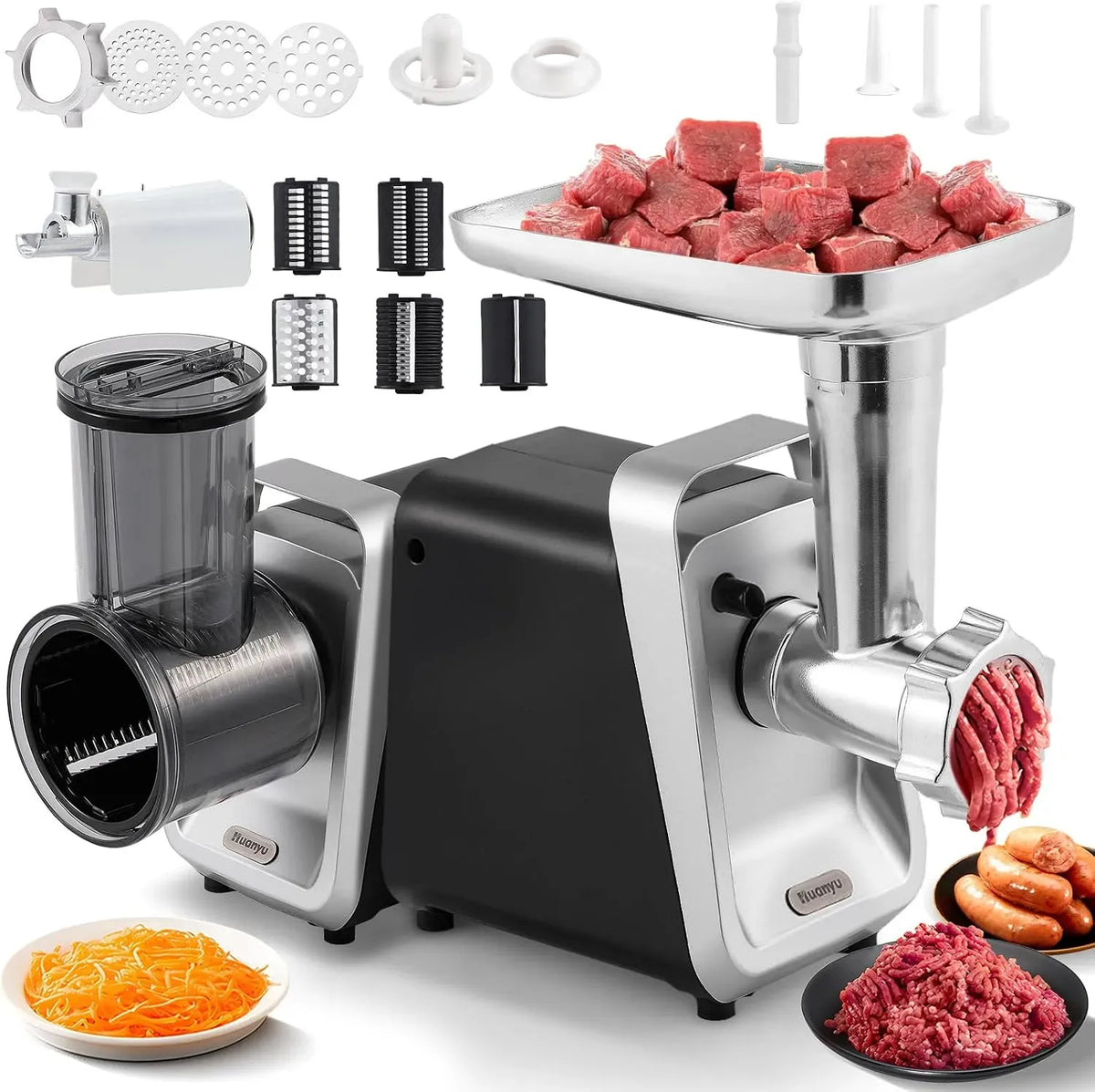 Huanyu Electric Meat Grinder and Cheese Grater, Noir