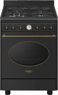Smeg CO60GMAN2 Cuisinière à gaz avec four électrique, 60 cm, 4 foyers, classe énergétique E, vapeur, 4 feux, esthétique coloniale, nettoyage à la