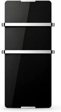 Radiateur électrique IP24-90x6x46, 90x6x46 cm, 600 W, acier inoxydable, noir, 2 porte serviettes inox