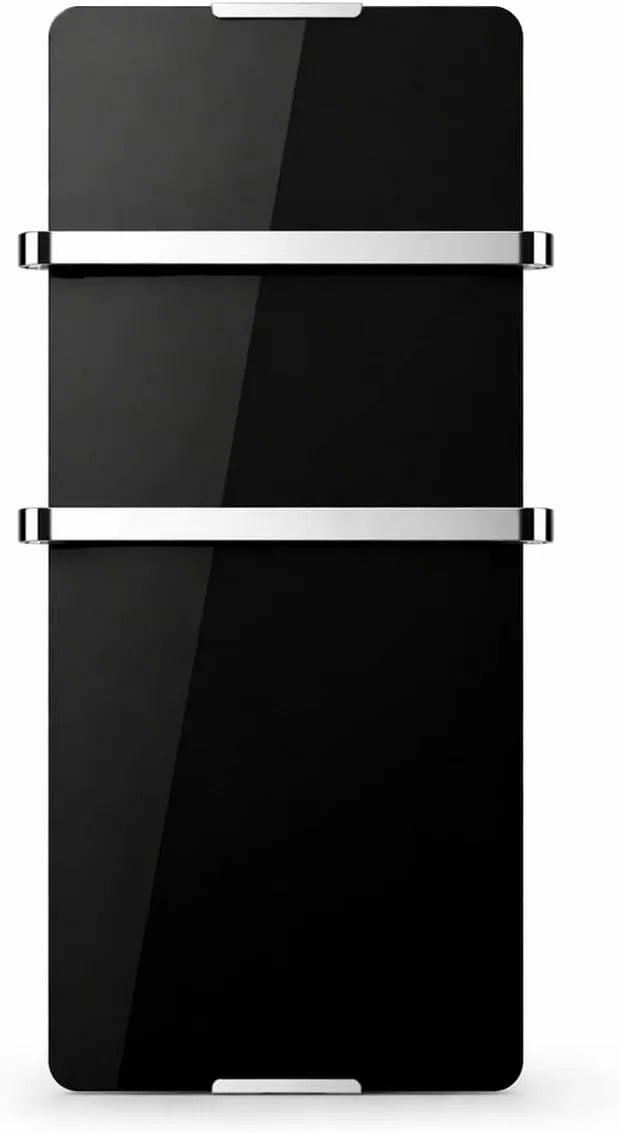 Radiateur électrique IP24-90x6x46, 90x6x46 cm, 600 W, acier inoxydable, noir, 2 porte serviettes inox