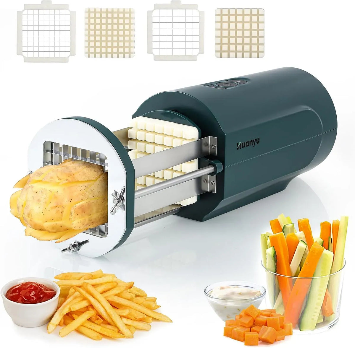 carottes et concombres, Huanyu Coupe-frites électrique Coupe-patates électrique équipé de 2 tailles de lames Coupe-légumes électrique multifonctionnel