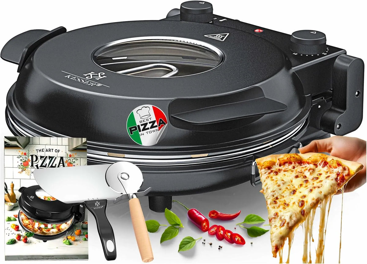 Four électrique à pizza, 32 cm, 1200 W, minuteur, 5 niveaux de chaleur et fenêtre, KESSER Four à pizza électrique jusqu'à 400 degrés