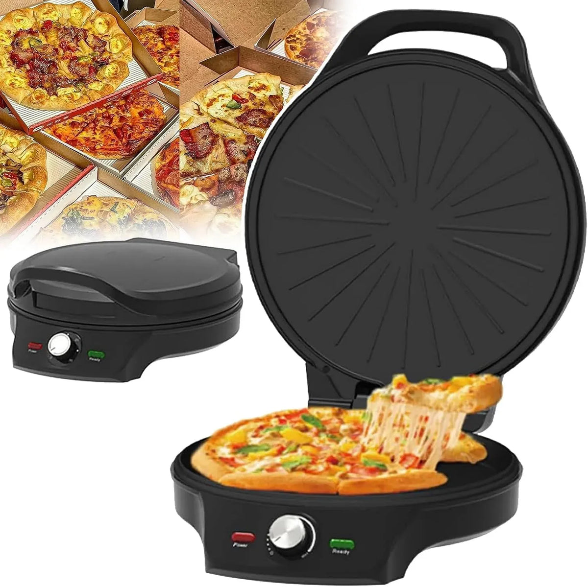 Four électrique à pizza, 12 pouces, restaurant, 2 zones de température, noir, Plaque De Cuisson Antiadhésive, Régulation De Température 5