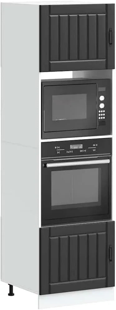 Micro-ondes, 60 x 57 x 207 cm, encastrable, four micro-ondes, noir, Lucca Lot de 2 armoires encastrées pour cuisinière, armoire d'appoint