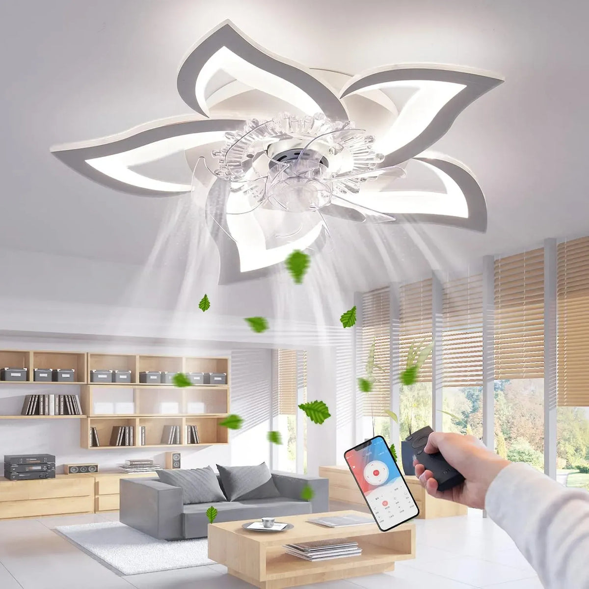 Ventilateur, minuteur, décoration de salon, ventilateur pour circulation d'air, Ventilateur de Plafond avec Lumière