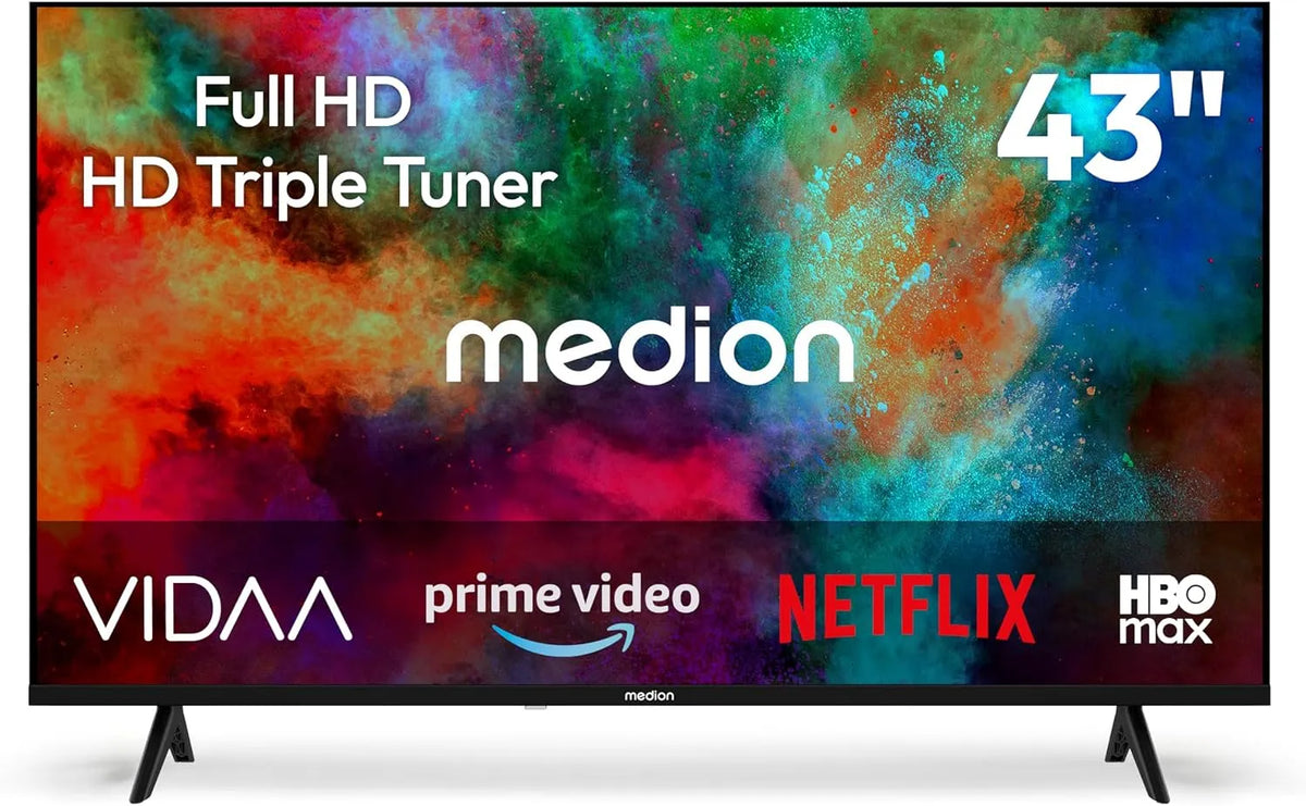 Smart TV, 43 pouces, téléviseur, triple tuner DVB-T2, S2, Full HD, enregistrement PVR, MD 843102, HBO Max, VIDAA Store, DAZN, Magenta TV, Prime Video