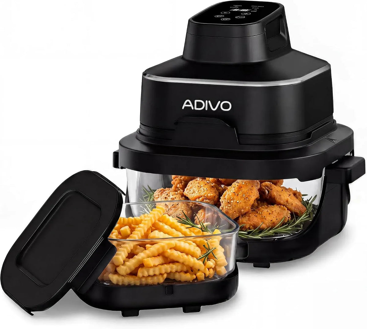 Lave-vaisselle, 1,5 L, 1500 W, ADIVO, portable, camping, Friteuse à Air en Verre Portable 4L/1,5L, Sans Huile pour Camping, 200°C, 4 modes