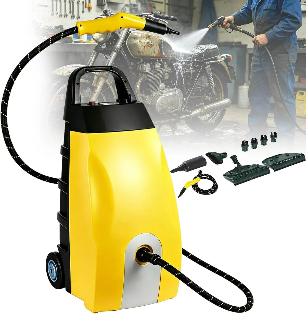 Hotte aspirante 40s, hotte de cuisine, vapeur, bleu, Nettoyeur Continu Polyvalent À Vapeur Haute Température, Chauffage Rapide Avec 6 Accessoires