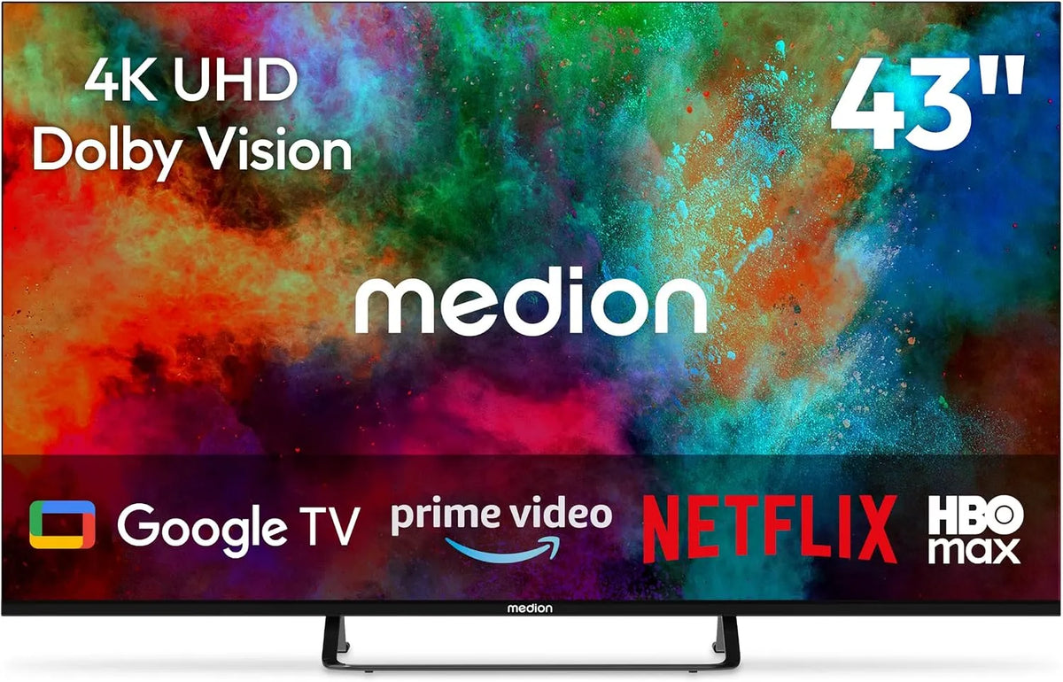 Google MD843401 Smart TV, 43 pouces, téléviseur, 4K UHD, HDR, Bluetooth, enregistrement PVR