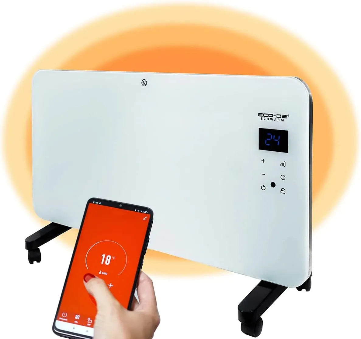 Radiateur électrique, 2000 W, portable, tactile, Wi-Fi, application, thermostat, silencieux, Thermostat IP24 2000 W, Fixe ou Portable