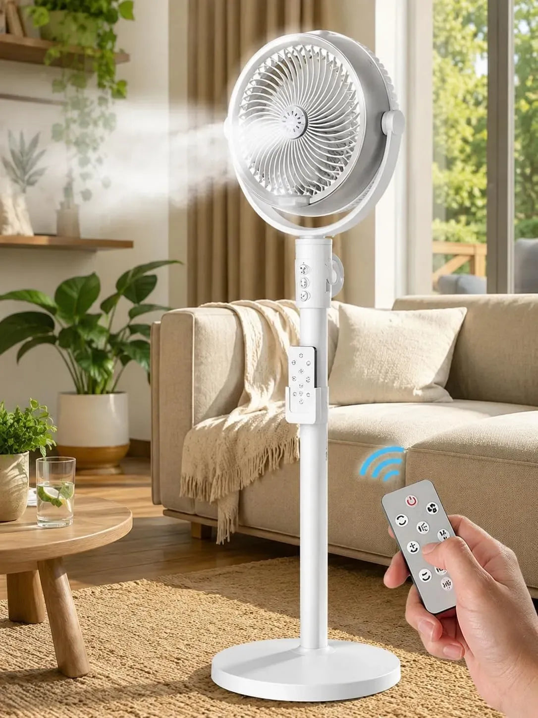 Ventilateur, extérieur, blanc, ventilateur pour circulation d'air, Ventilateur Brumisateur sur Pied avec Télécommande，Blanc
