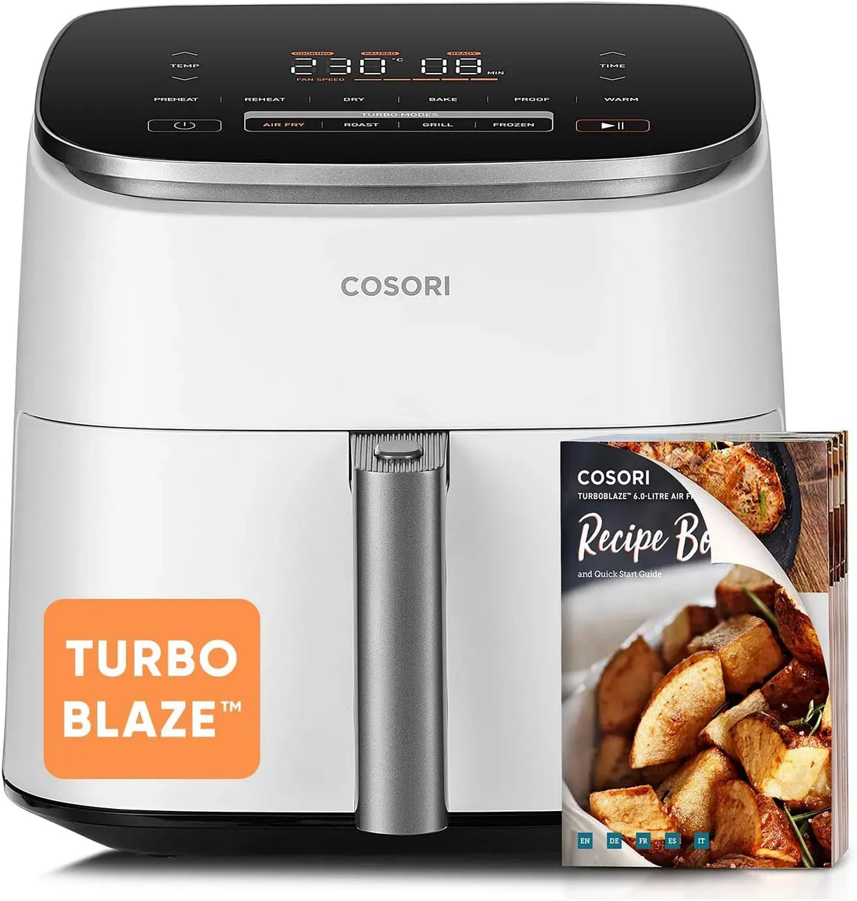 Friteuse à air chaud DC 5 9-en-1, 6 L, 30 à 230 °C, 53 dB, silencieux, blanc, 3dB Silencieuse, -64% d'Énergie, Jusqu'à 3- Personnes