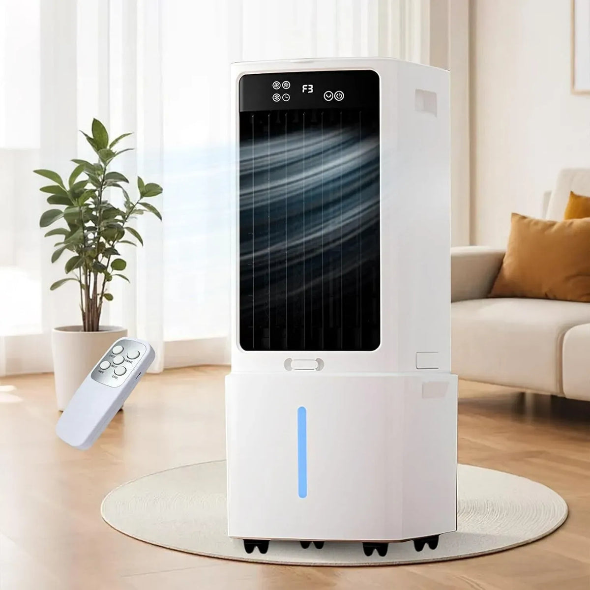Rafraîchisseur d'air, 12 L, portable, minuteur, oscillation, Oscillation 120°, 2 Packs de Glace