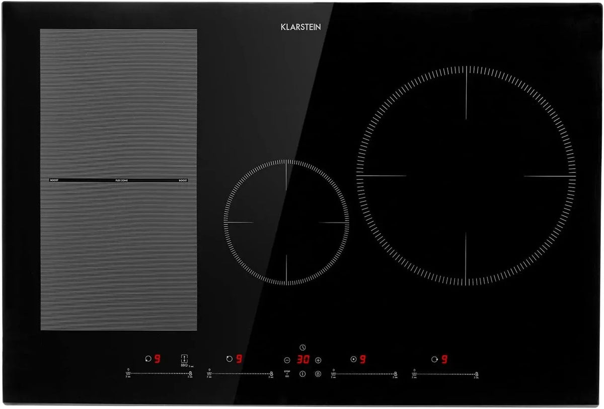 Klarstein Plaque à induction, 4 foyers, 7500 W, table de cuisson à induction, tactile, encastrable, Encastrées 4 Feux, Contrôle Tactile