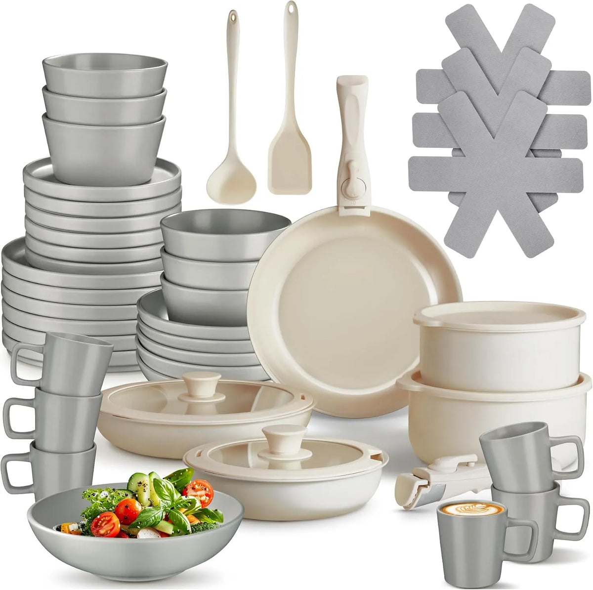 Ustensile de cuisson, tectake® Set de cuisine 46 pcs, Service de table 6 personnes et Batterie de cuisine