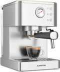 Klarstein Machine à Caf, machine à café électrique, 1.5 L, 1350 W, grand réservoir, vapeur, acier inoxydable, fonction chauffante