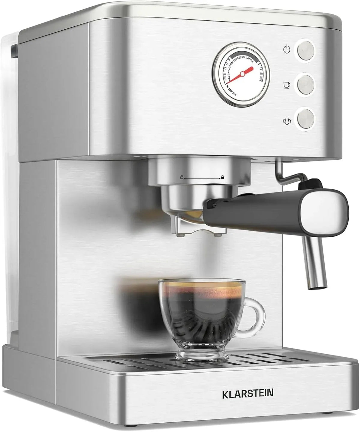 Klarstein Machine à Caf, machine à café électrique, 1.5 L, 1350 W, grand réservoir, vapeur, acier inoxydable, fonction chauffante