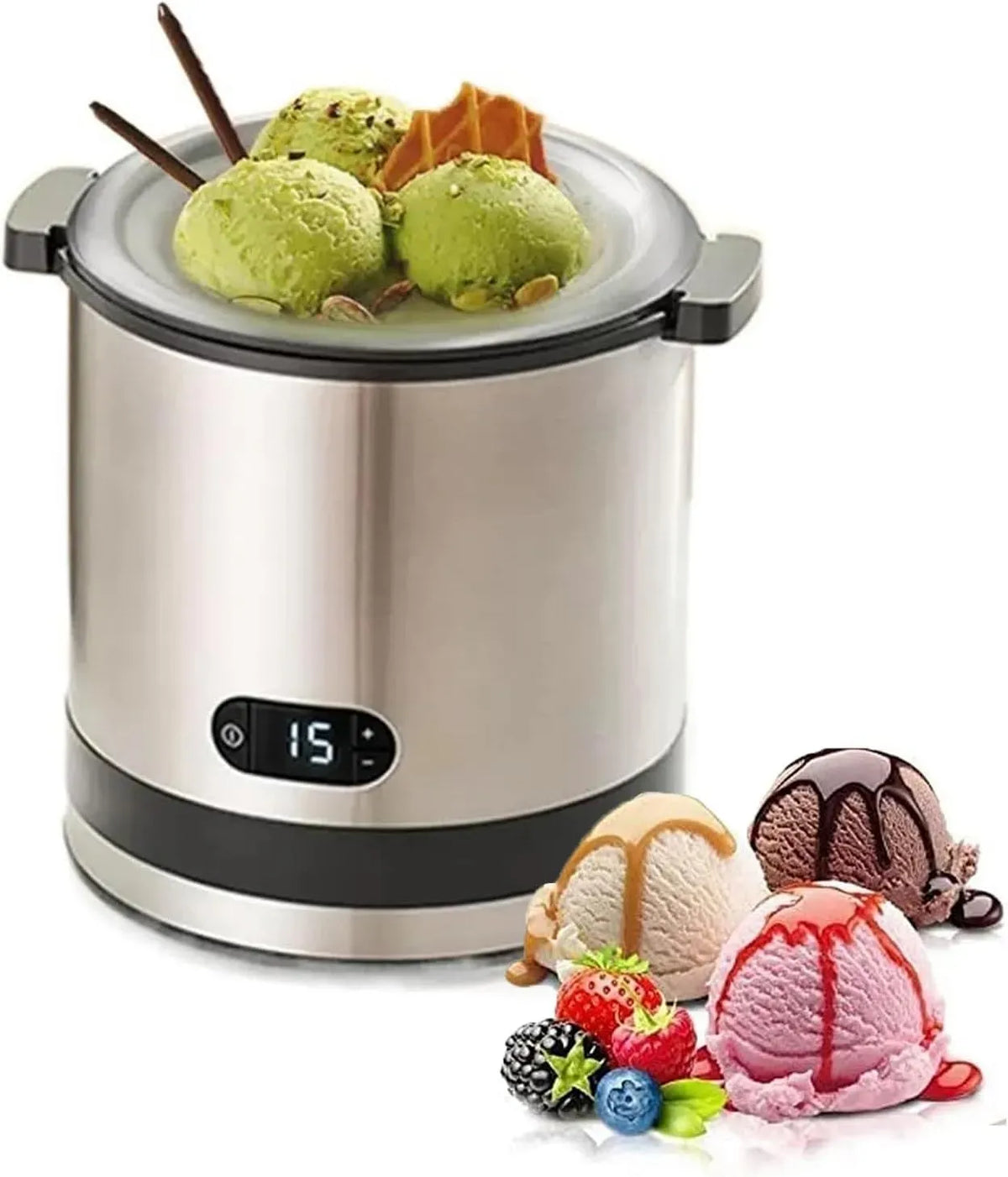 nettoyage facile, couvercle anti-éclaboussures et seau à glace amovible, Sorbetière automatique 300 ml, Congélation rapide en 20 minutes avec écran