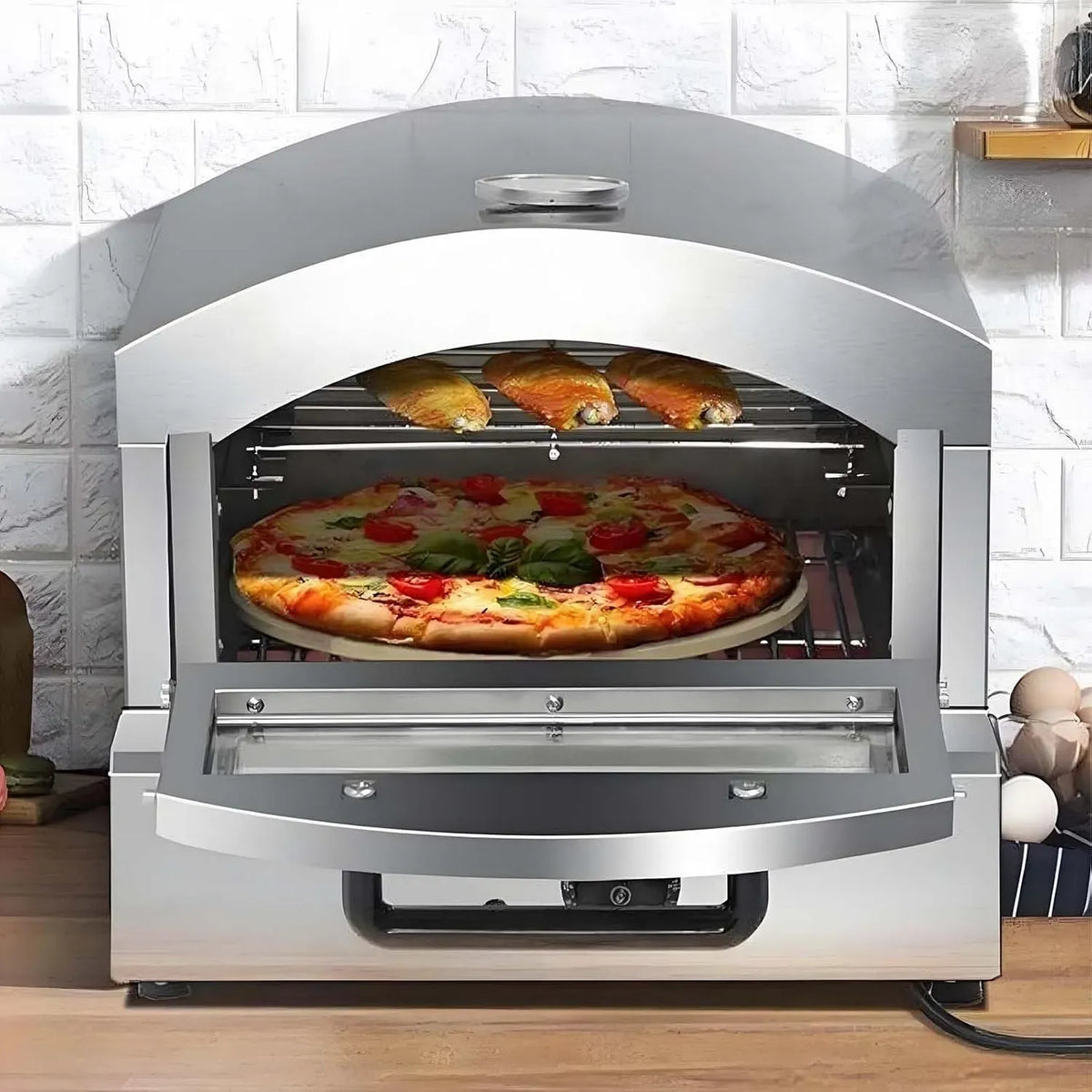 Four électrique à pizza, 30 Cm, 50 à 350 °C, gril, amovible, Chauffage Uniforme à 360° avec éClairage IntéGré, Grille Amovible