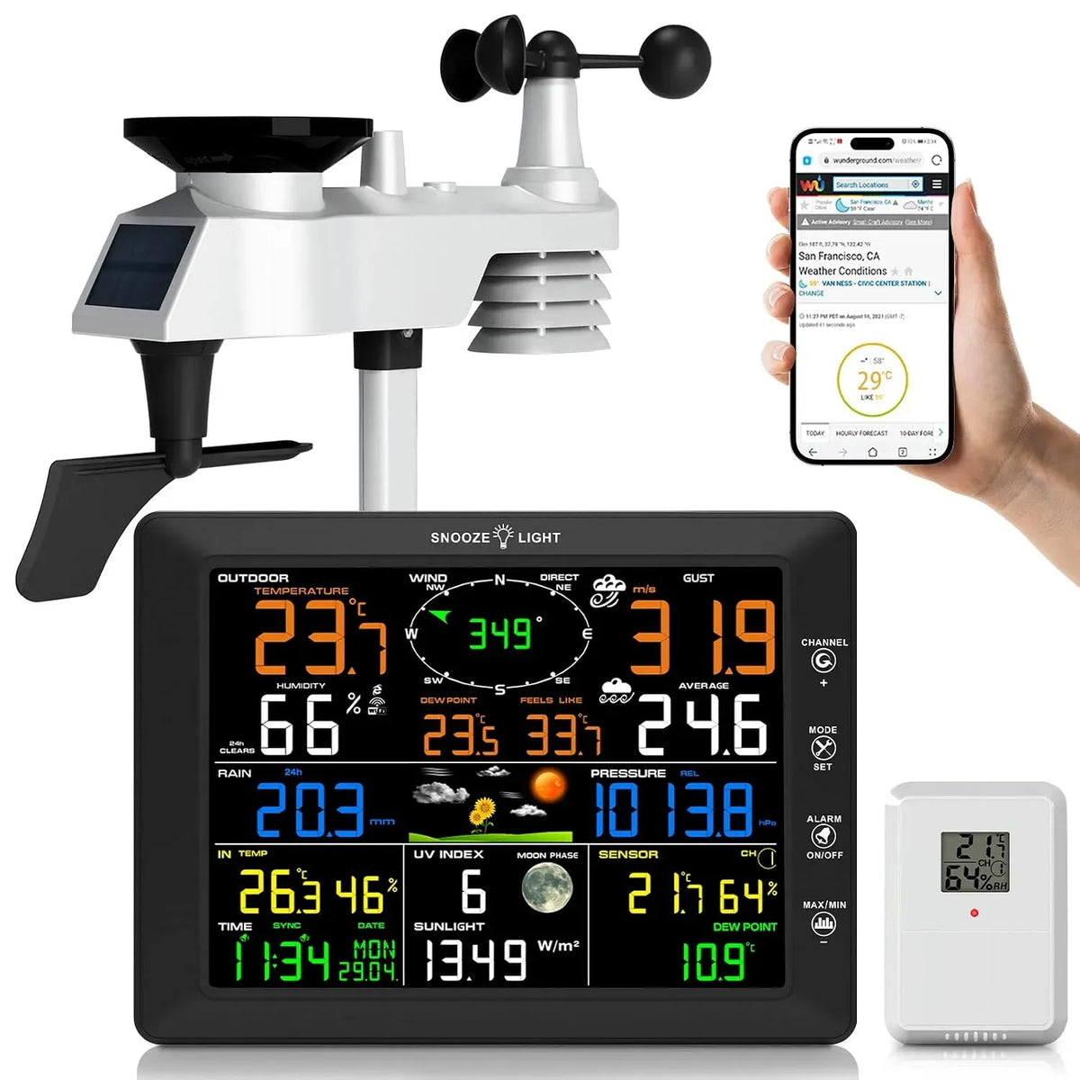 14-en-1 Station, station météo sans fil, extérieur, Wi-Fi, professionnel, Urageuxy