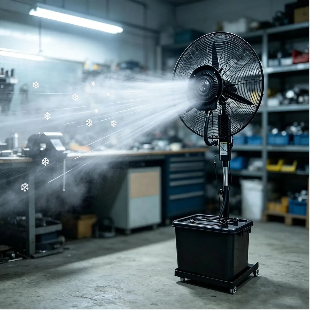 Rafraîchisseur d'air, 200 cm, 42 L, Ø 81 cm, extérieur, 3 vitesses, oscillation, Tige Télescopique 160-200 cm, Ventilateur avec Eau Brumisateur 42L