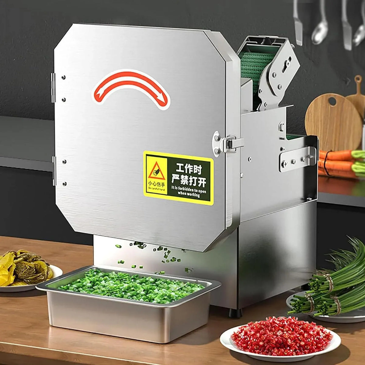 Hachoir Légumes électrique Industriel, Hachoir àOignons Nouveaux, pour Trancheuse Oignons Verts Professionnelle, Avec Ports D'alimentation Réglables 1
