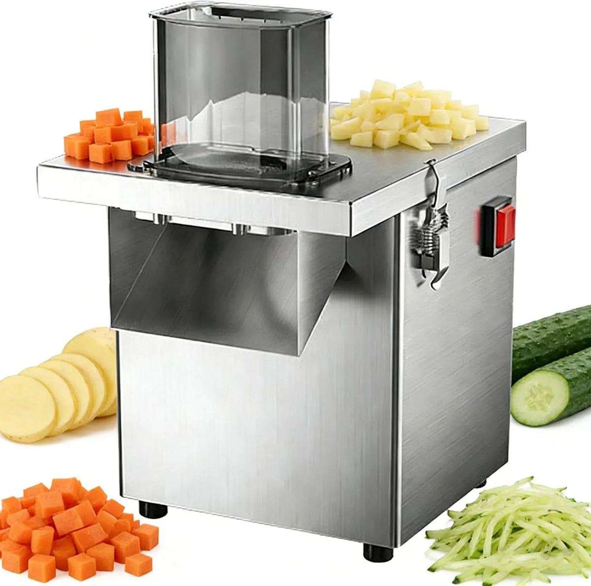 déchiqueter, Trancheuse électrique professionnelle 3 en 1 pour légumes, fruits et légumes, équipé de 3 lames remplaçables, pour couper en dés