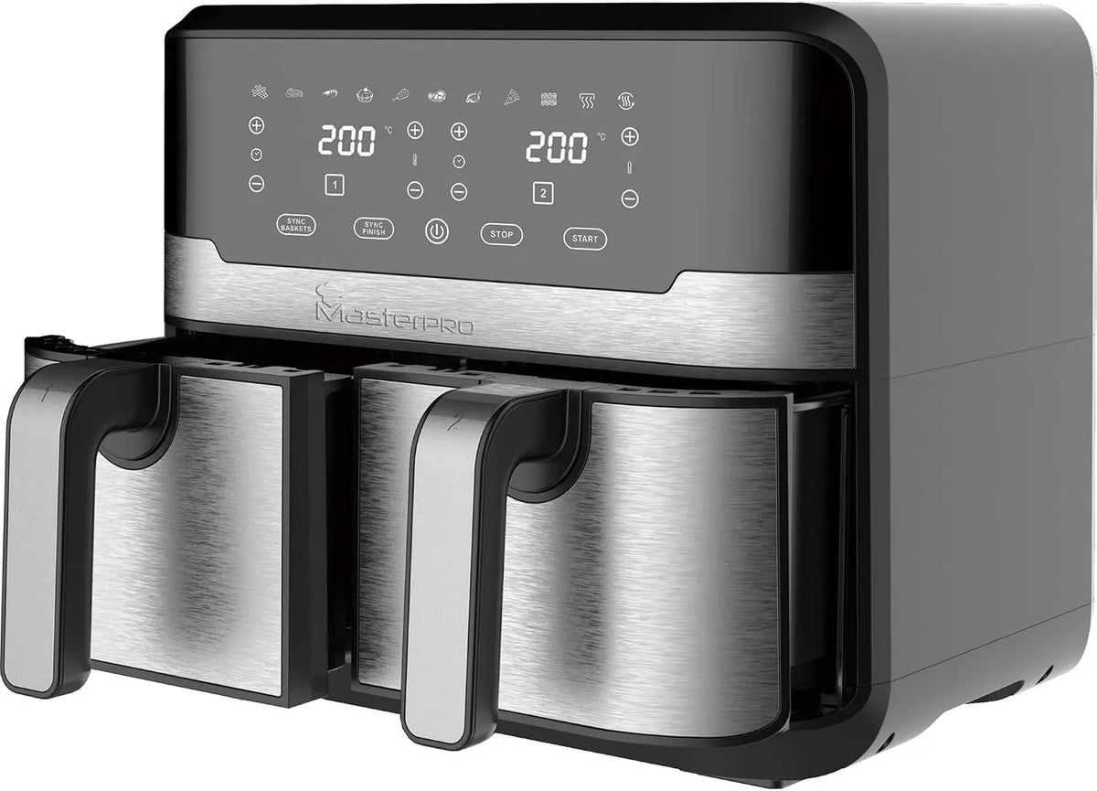 Friteuse à air chaud, 9 L, 2100 W, 11 programmes, tactile, revêtement antiadhésif, noir, MasterPRO Rocket Duo 900