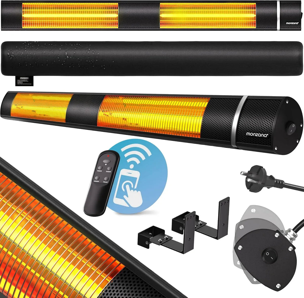 Radiateur électrique MZH3000, 2000 W, application, 3 niveaux, noir