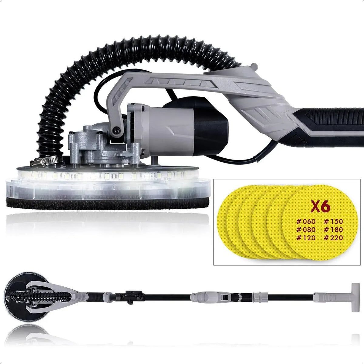 WK400030 Système Éclairage LED Vision, Ponceuse Circulaire Murs-Plafonds, pour Qualité Professionnelle, 6 Abrasifs, Puissance 750 W, Disque 225 mm