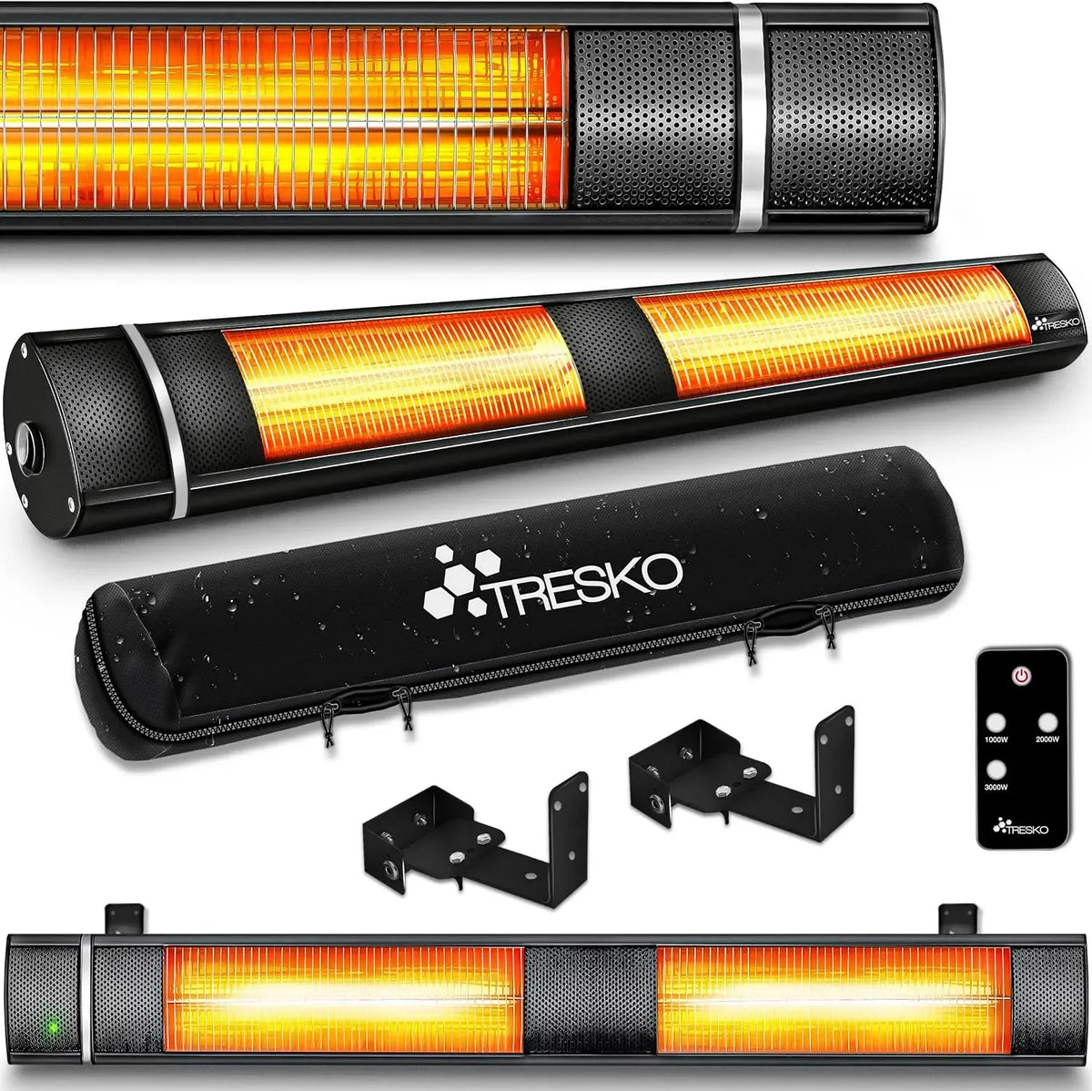 Radiateur électrique, 3000 W, TRESKO, extérieur, 3 niveaux, noir