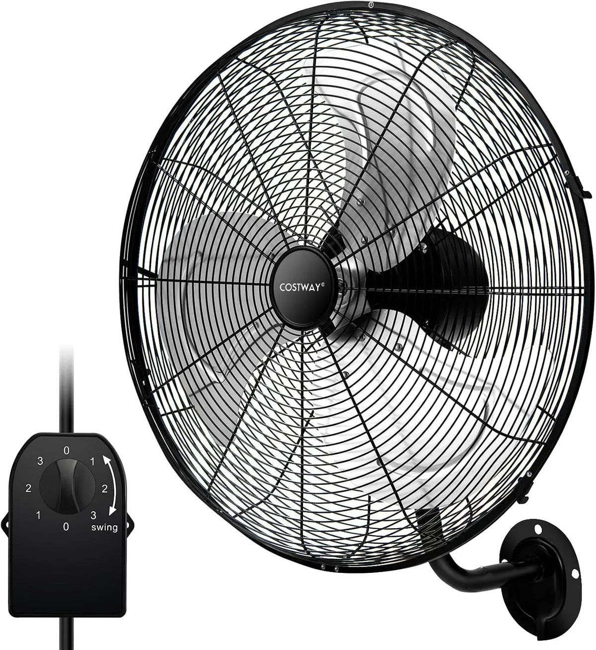 Ventilateur, 56 cm, 120 W, COSTWAY, industriel, 3 vitesses, oscillation, noir