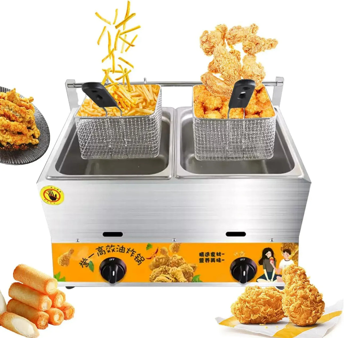 Friteuse à gaz en Acier Inoxydable, pour Idéal pour Les Cuisines Maison et commerciales, Contrôle réglable de la Puissance de feu et de la température