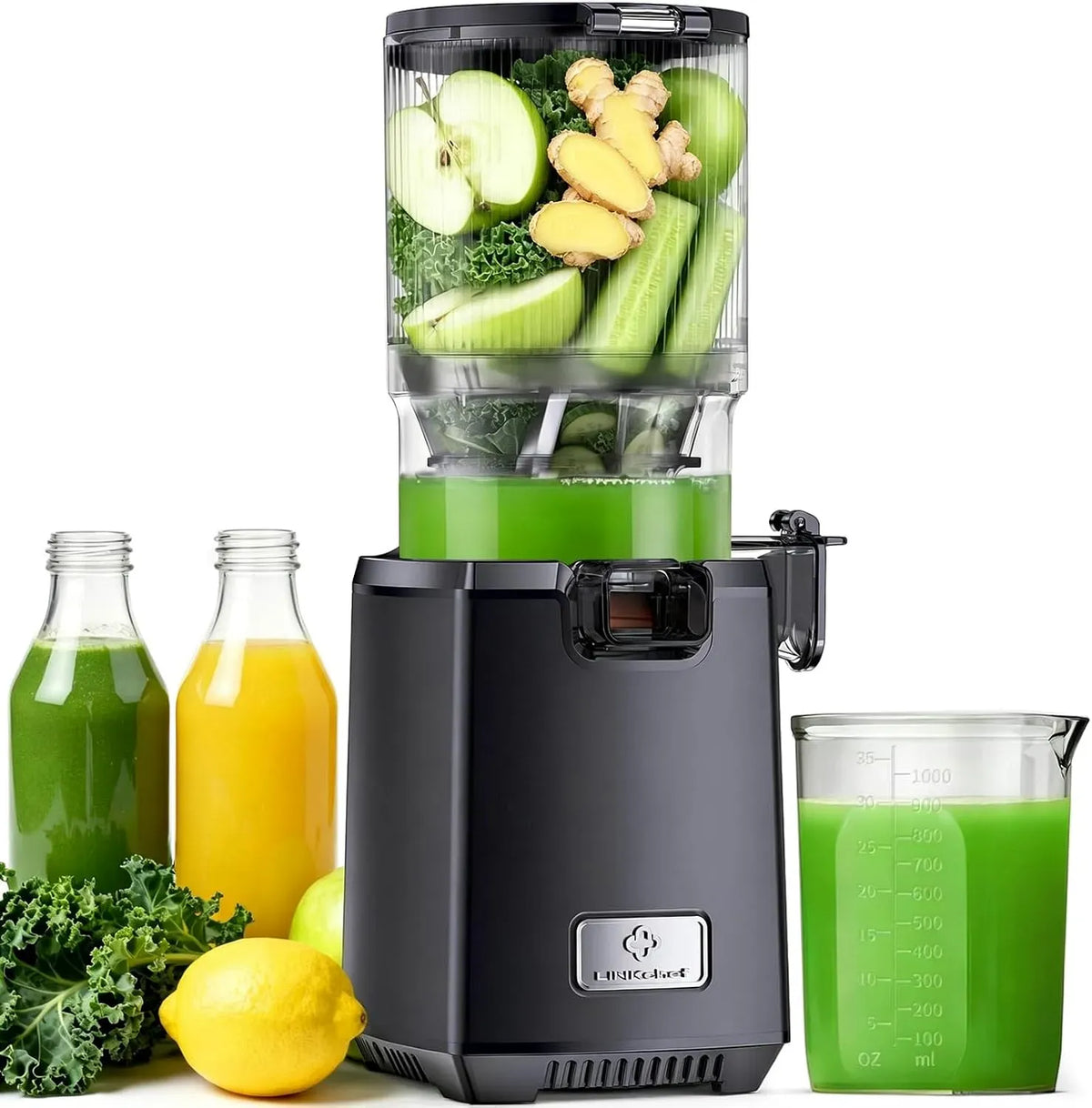 Extracteur de jus, 1.8 L, 250 W, noir, 250W Slow Juicer Machine Avec Fonction Inverse, 130MM Calibre et 1, Capacité Centrifugeuse, Sans BPA