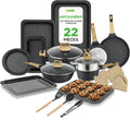 Batterie, batterie de casseroles et poêles, pâtisserie, 22 Pièces, fonction chauffante, noir, Cuisine & Pâtisserie 22 Pièces Effet Ma