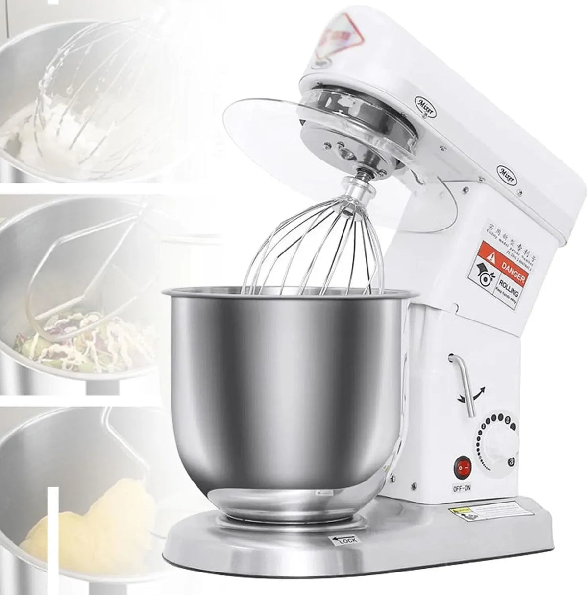 Robot de cuisine White-7L, 10 L, 3 vitesses, professionnel, acier inoxydable, blanc